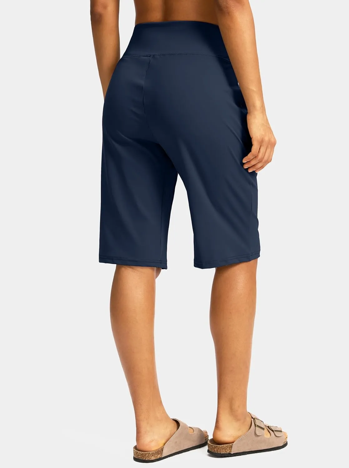 SANTINY Womens 12" Bermuda Shorts Knee Length with Pockets High Waisted Stretchy Casual Walking Long Shorts for Women