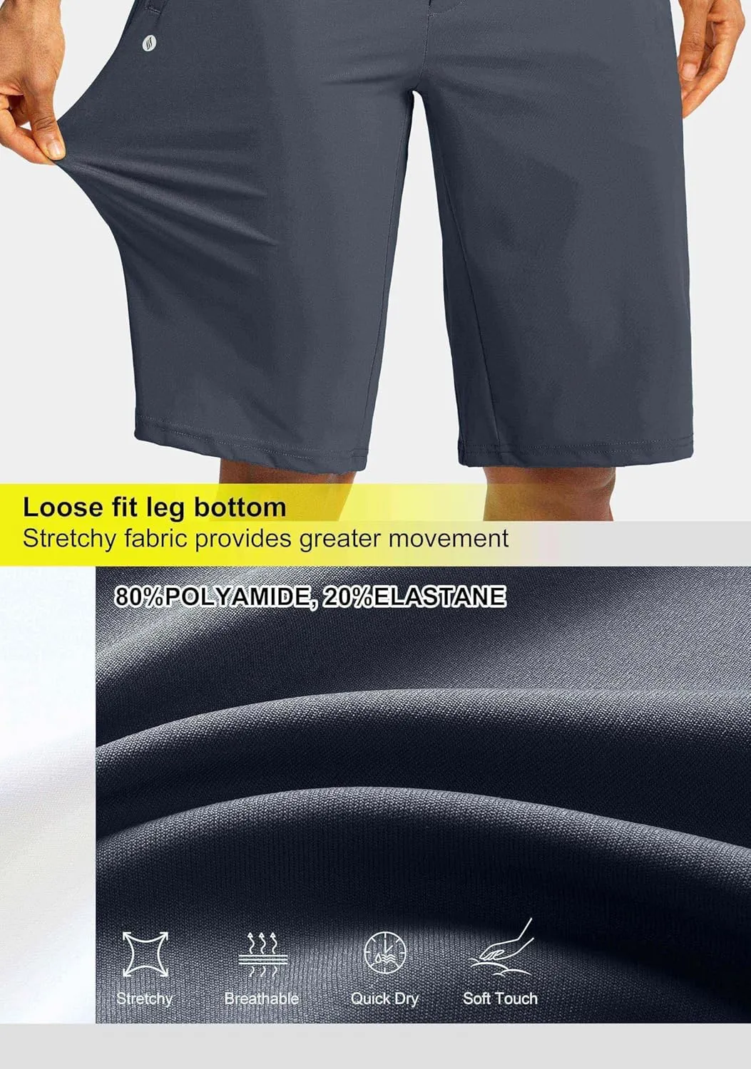 SANTINY Womens 12" Bermuda Shorts Knee Length with Pockets High Waisted Stretchy Casual Walking Long Shorts for Women