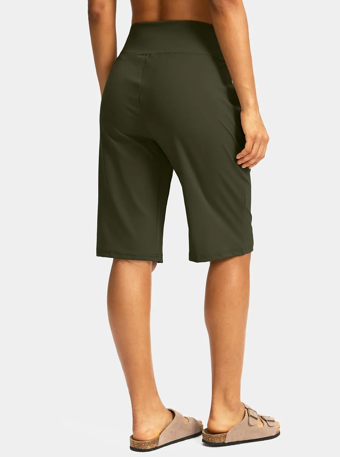 SANTINY Womens 12" Bermuda Shorts Knee Length with Pockets High Waisted Stretchy Casual Walking Long Shorts for Women