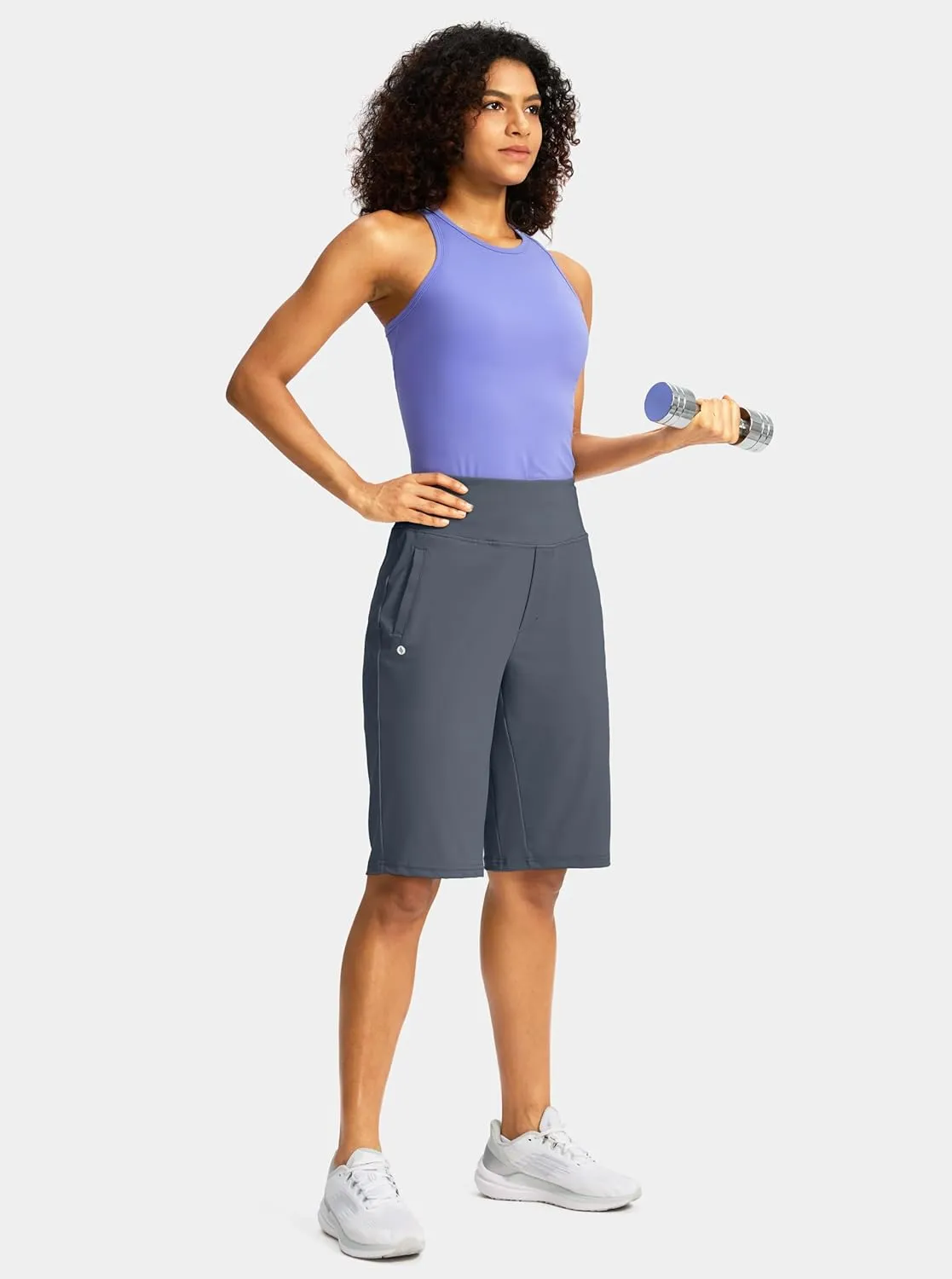 SANTINY Womens 12" Bermuda Shorts Knee Length with Pockets High Waisted Stretchy Casual Walking Long Shorts for Women
