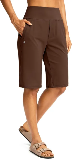 SANTINY Womens 12" Bermuda Shorts Knee Length with Pockets High Waisted Stretchy Casual Walking Long Shorts for Women
