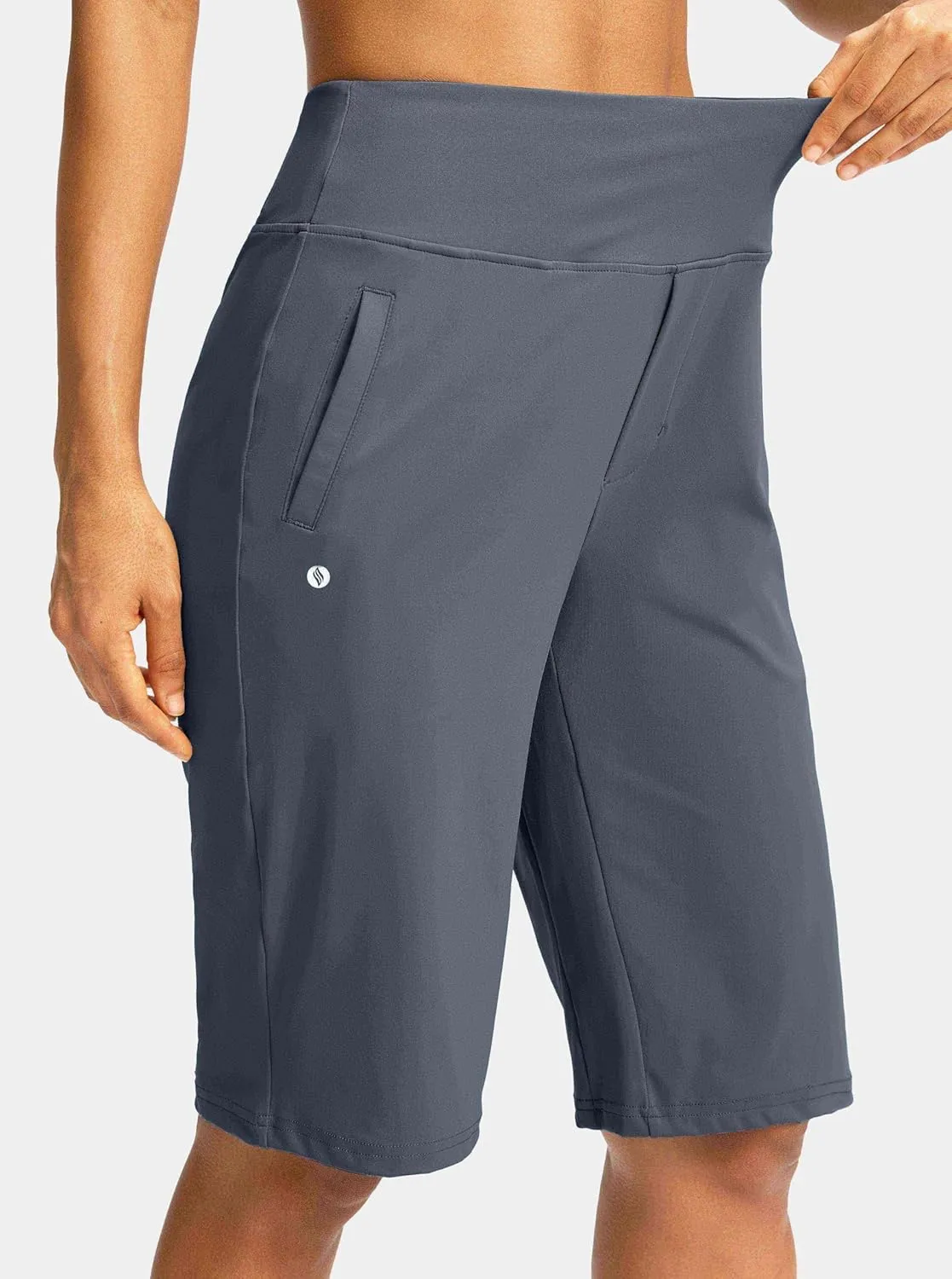SANTINY Womens 12" Bermuda Shorts Knee Length with Pockets High Waisted Stretchy Casual Walking Long Shorts for Women