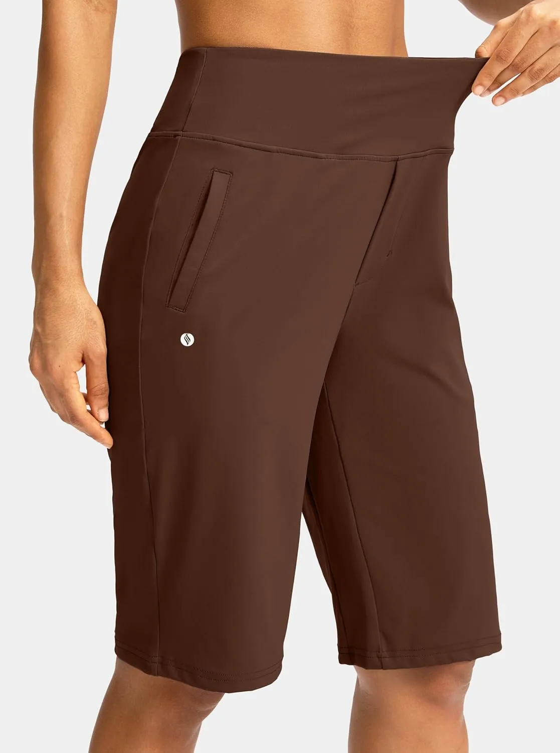 SANTINY Womens 12" Bermuda Shorts Knee Length with Pockets High Waisted Stretchy Casual Walking Long Shorts for Women
