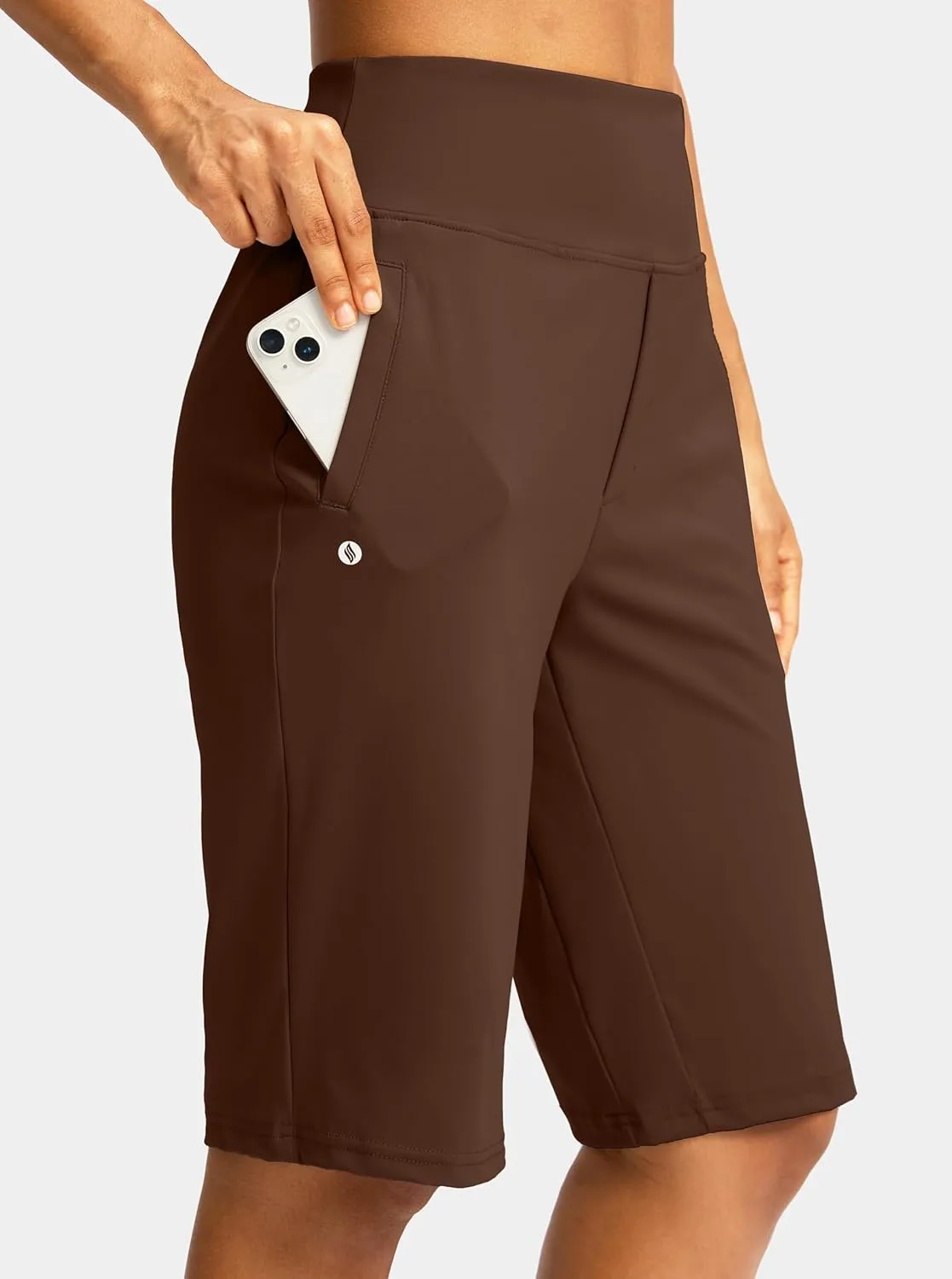 SANTINY Womens 12" Bermuda Shorts Knee Length with Pockets High Waisted Stretchy Casual Walking Long Shorts for Women