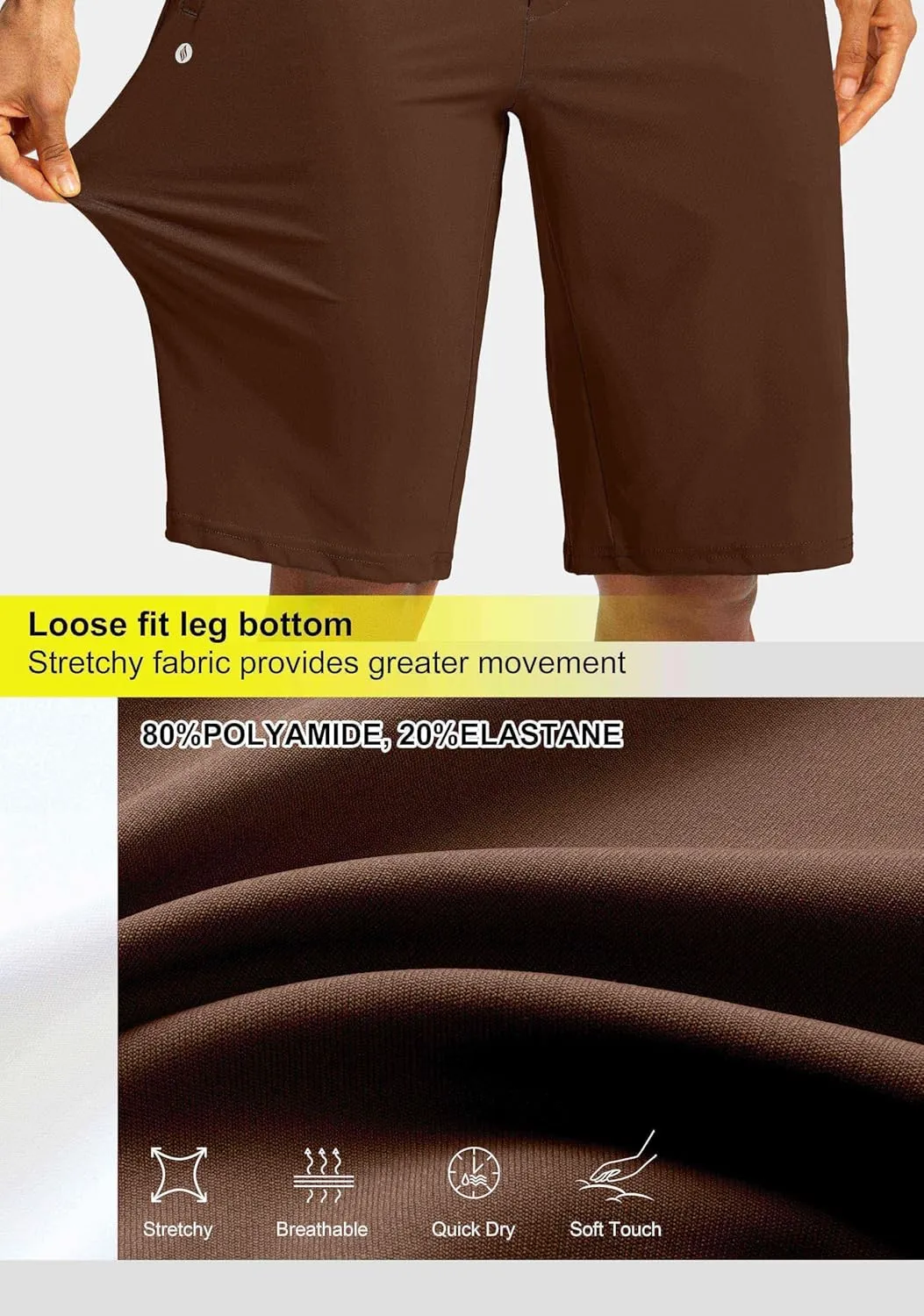SANTINY Womens 12" Bermuda Shorts Knee Length with Pockets High Waisted Stretchy Casual Walking Long Shorts for Women