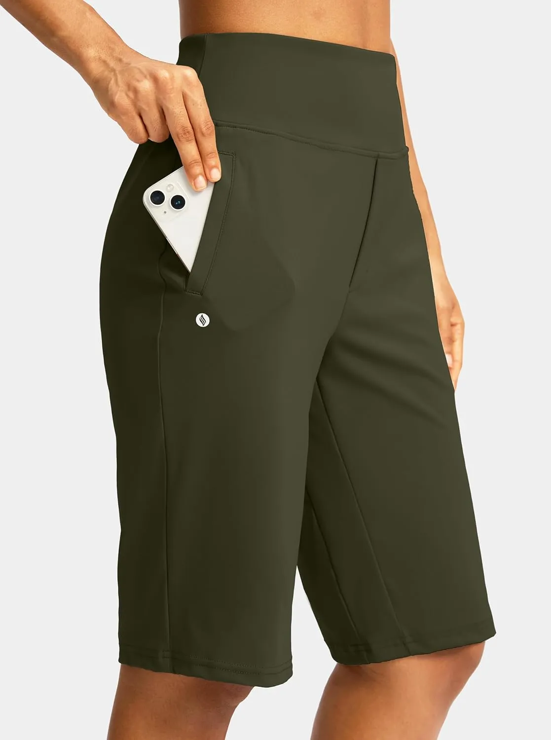 SANTINY Womens 12" Bermuda Shorts Knee Length with Pockets High Waisted Stretchy Casual Walking Long Shorts for Women
