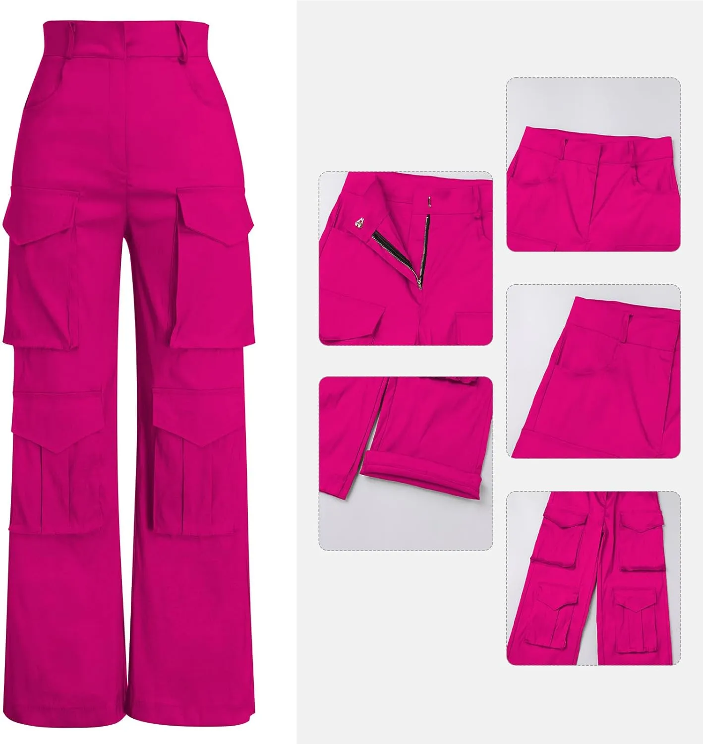 Satin Cargo Pants for Women Wide Leg Casual High Waisted Pants Multi Pockets Straight Y2K Trousers