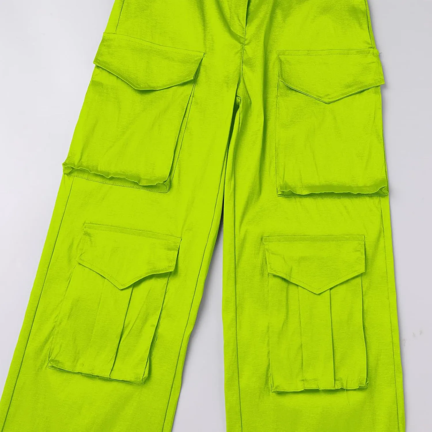 Satin Cargo Pants for Women Wide Leg Casual High Waisted Pants Multi Pockets Straight Y2K Trousers