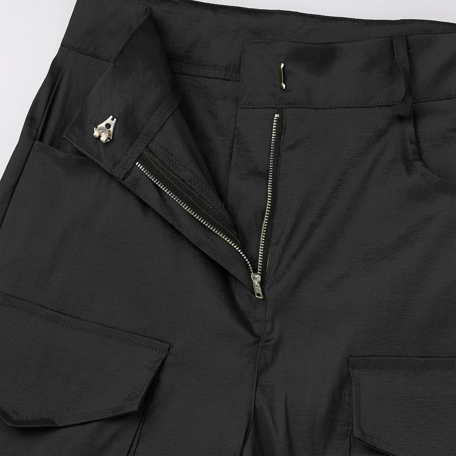 Satin Cargo Pants for Women Wide Leg Casual High Waisted Pants Multi Pockets Straight Y2K Trousers
