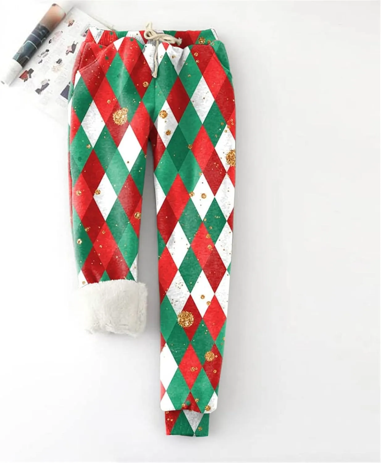 sdbrld Christmas Sweatpants Womens Winter Sherpa Fleece Lined Sweatpants Xmas Printed Drawstring Active Lounge Joggers Pants