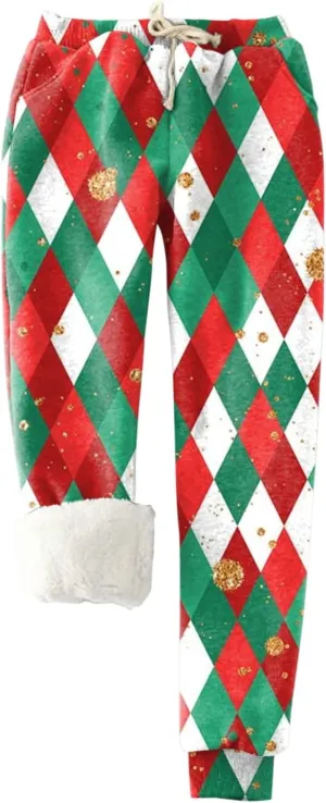 sdbrld Christmas Sweatpants Womens Winter Sherpa Fleece Lined Sweatpants Xmas Printed Drawstring Active Lounge Joggers Pants