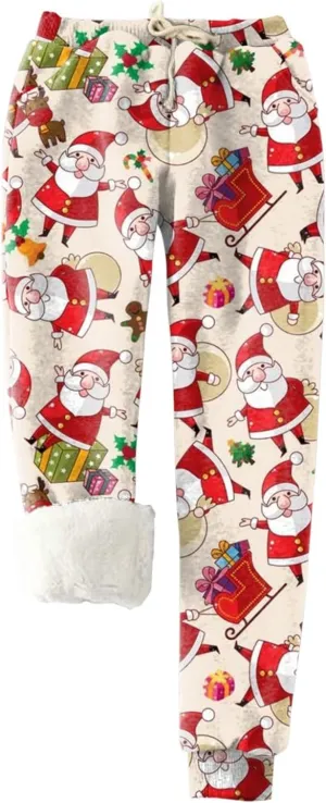sdbrld Christmas Sweatpants Womens Winter Sherpa Fleece Lined Sweatpants Xmas Printed Drawstring Active Lounge Joggers Pants