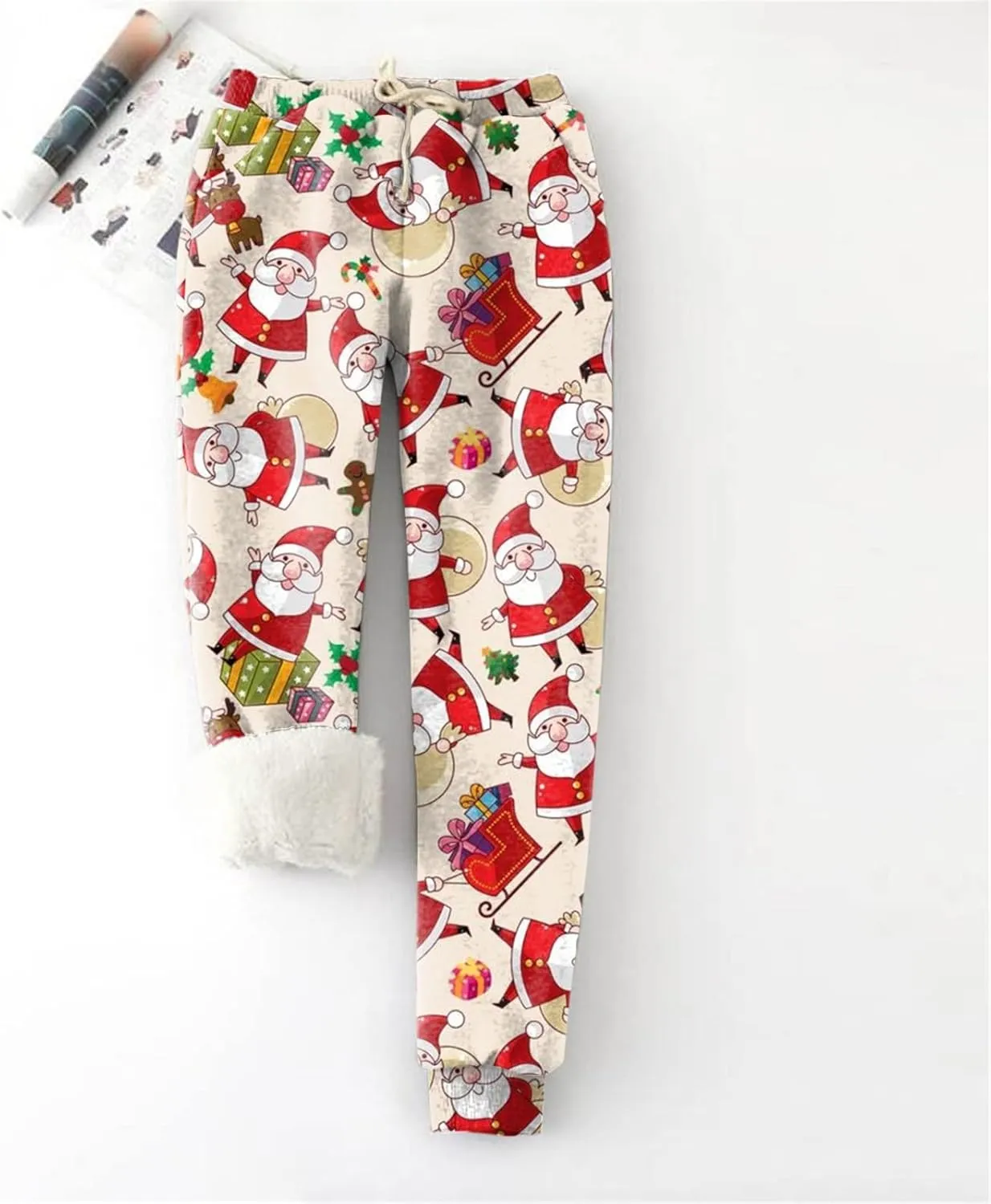 sdbrld Christmas Sweatpants Womens Winter Sherpa Fleece Lined Sweatpants Xmas Printed Drawstring Active Lounge Joggers Pants