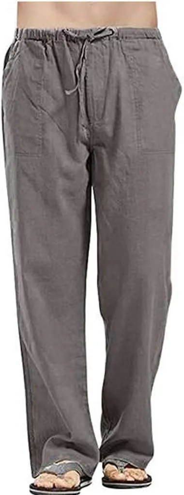 sdbrld Pants For Men Mens Stretchy Waist Pants Loose Fit Straight Legs Beach Pants Trendy Solid Cotton Overalls Pants