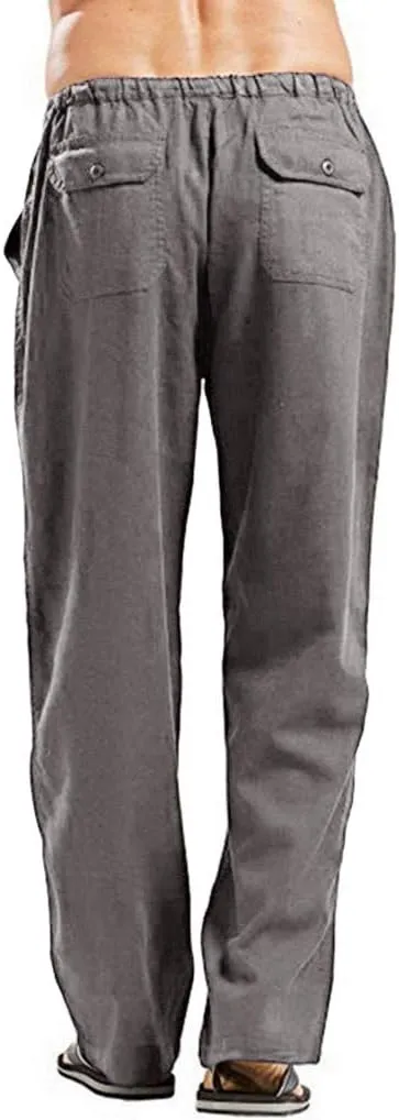 sdbrld Pants For Men Mens Stretchy Waist Pants Loose Fit Straight Legs Beach Pants Trendy Solid Cotton Overalls Pants