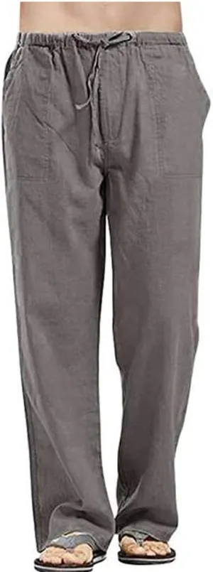 sdbrld Pants For Men Mens Stretchy Waist Pants Loose Fit Straight Legs Beach Pants Trendy Solid Cotton Overalls Pants