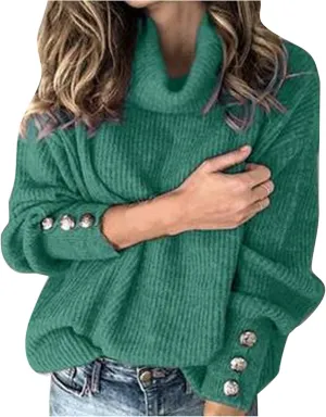 SHAOBGE Soft V Neck Sweater Fashionable Women's Bowknot Collar Solid Color Button Sleeve Knitted Casual Solid Color