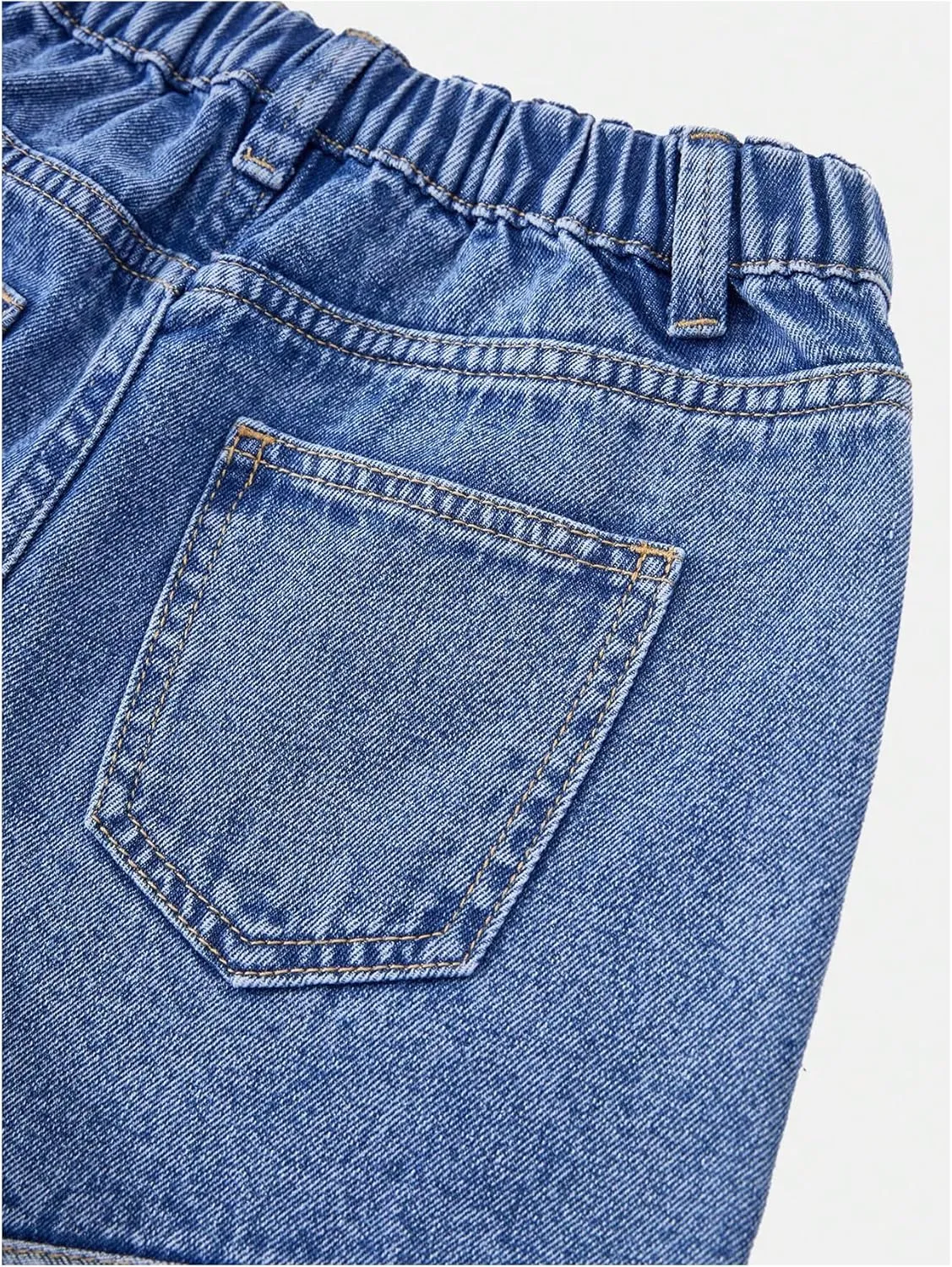 SHENHE Girl's Summer Denim Shorts Frayed Heart Pattern Elastic Waist Casual Jean Shorts