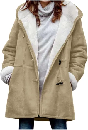 Sherpa Fleece Coats for Women 2024 Plus Size Winter Jacket Hoodie Suede Parka Pea Coats Button Down Coat Outerwear