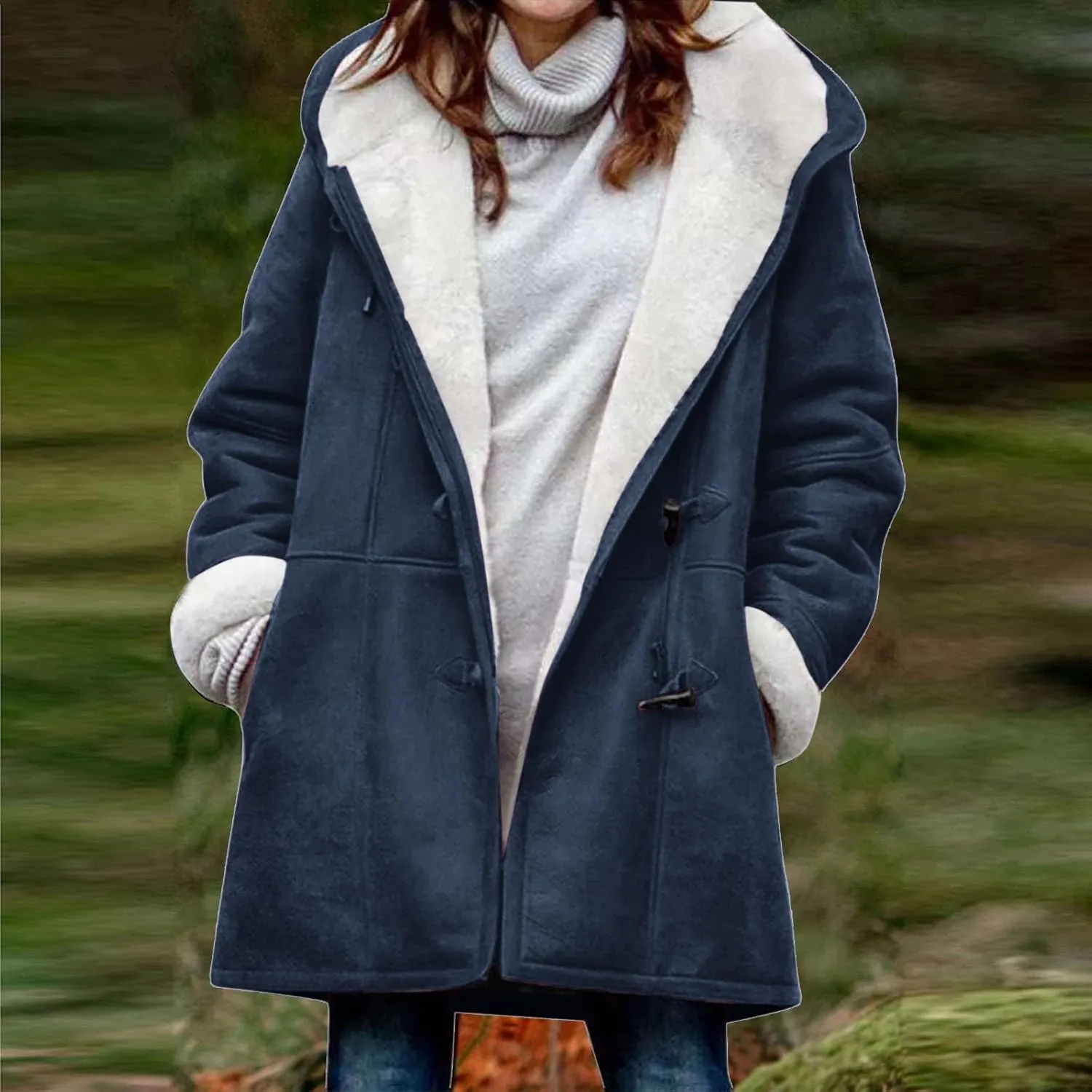 Sherpa Fleece Coats for Women 2024 Plus Size Winter Jacket Hoodie Suede Parka Pea Coats Button Down Coat Outerwear