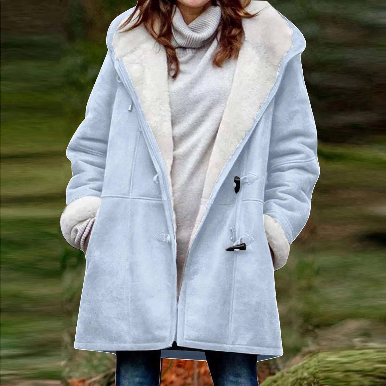 Sherpa Fleece Coats for Women 2024 Plus Size Winter Jacket Hoodie Suede Parka Pea Coats Button Down Coat Outerwear