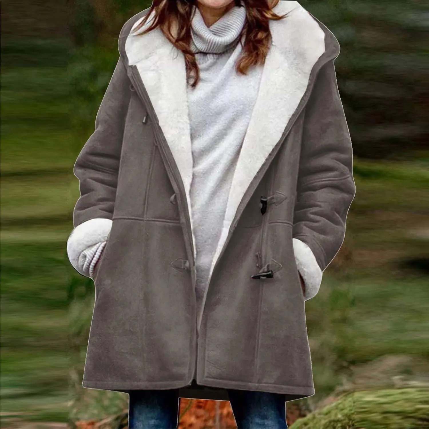 Sherpa Fleece Coats for Women 2024 Plus Size Winter Jacket Hoodie Suede Parka Pea Coats Button Down Coat Outerwear