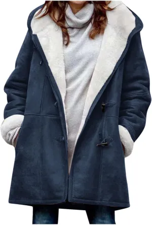 Sherpa Fleece Coats for Women 2024 Plus Size Winter Jacket Hoodie Suede Parka Pea Coats Button Down Coat Outerwear