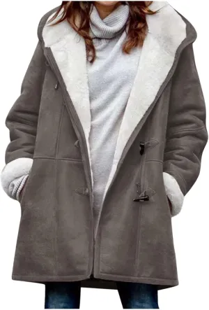 Sherpa Fleece Coats for Women 2024 Plus Size Winter Jacket Hoodie Suede Parka Pea Coats Button Down Coat Outerwear