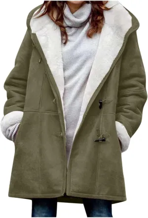 Sherpa Fleece Coats for Women 2024 Plus Size Winter Jacket Hoodie Suede Parka Pea Coats Button Down Coat Outerwear