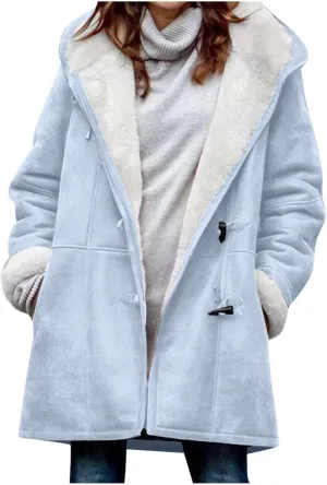 Sherpa Fleece Coats for Women 2024 Plus Size Winter Jacket Hoodie Suede Parka Pea Coats Button Down Coat Outerwear