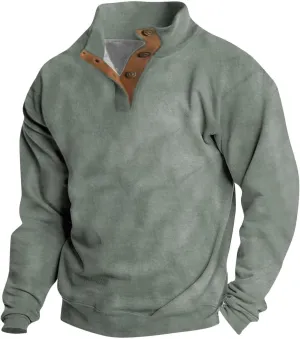 Shirts for Men,Men's Casual Button Henley Sweatshirts Long Sleeve Stand Collar Corduroy Pullover Loose Sweater