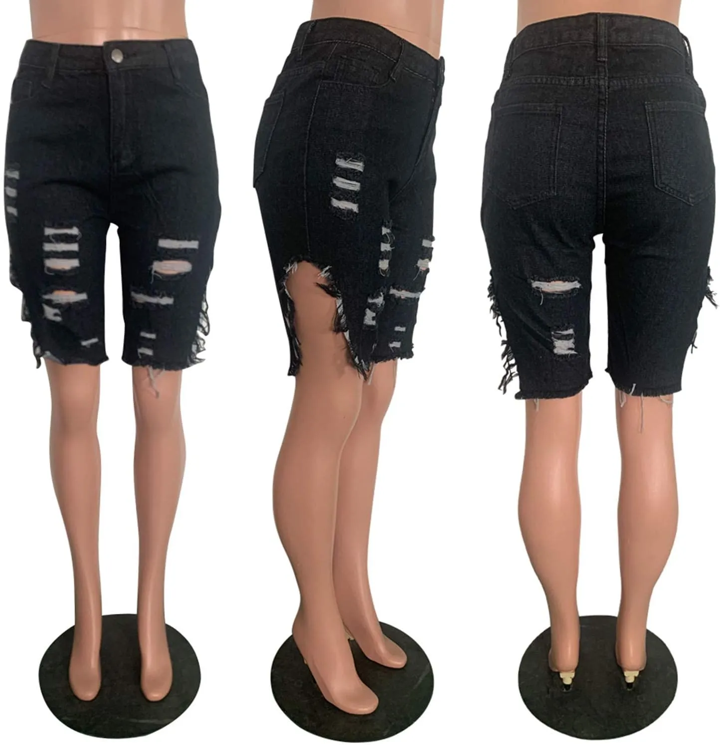 SIAEAMRG High Waisted Womens Jean Shorts for Summer, Casual Summer Stretchy Frayed Raw Hem Teen Girls Denim Shorts