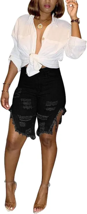 SIAEAMRG High Waisted Womens Jean Shorts for Summer, Casual Summer Stretchy Frayed Raw Hem Teen Girls Denim Shorts