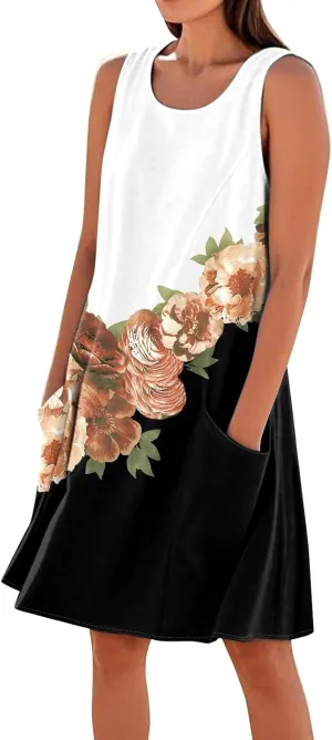 Summer Linen Dresses for Women 2025 Trendy Sleeveless Crew Neck Outfit Beach Travel Vacation Dress Casual Fit Midi