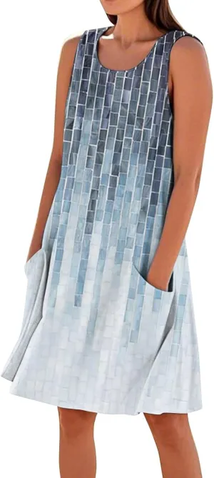 Summer Linen Dresses for Women 2025 Trendy Sleeveless Crew Neck Outfit Beach Travel Vacation Dress Casual Fit Midi
