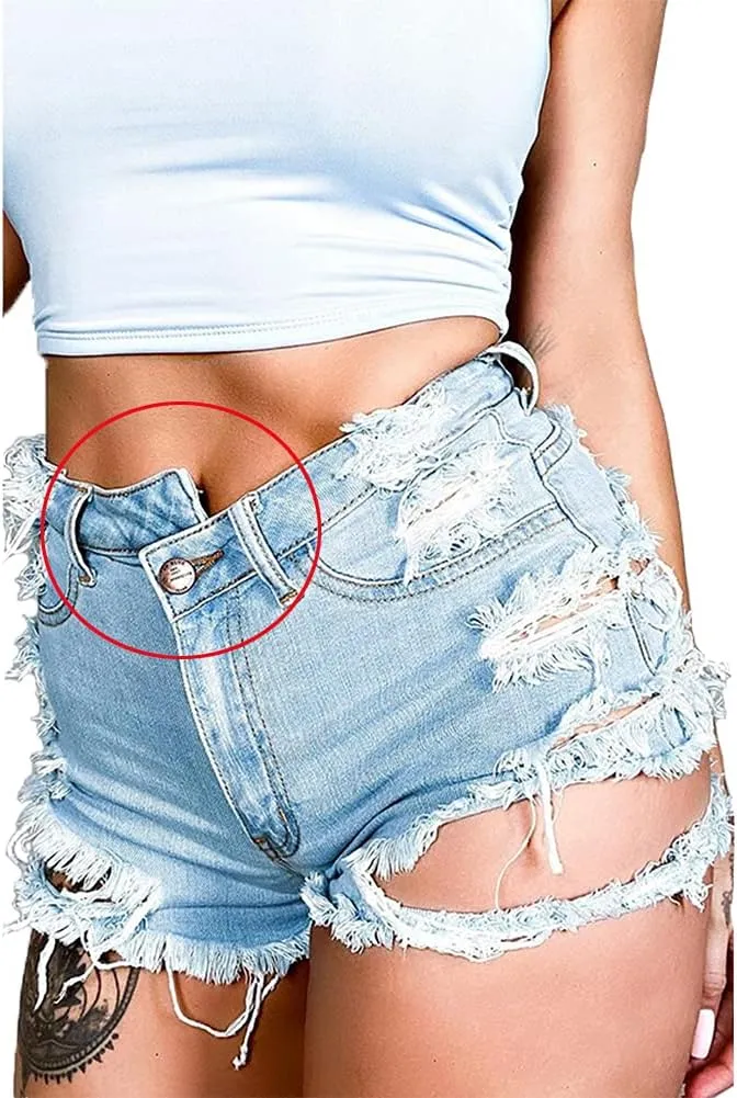 Susupeng Women Summer Irregular Waist Jean Shorts with Pockets Frayed Ripped Holes Cute Sexy Hot Mini Denim Shorts