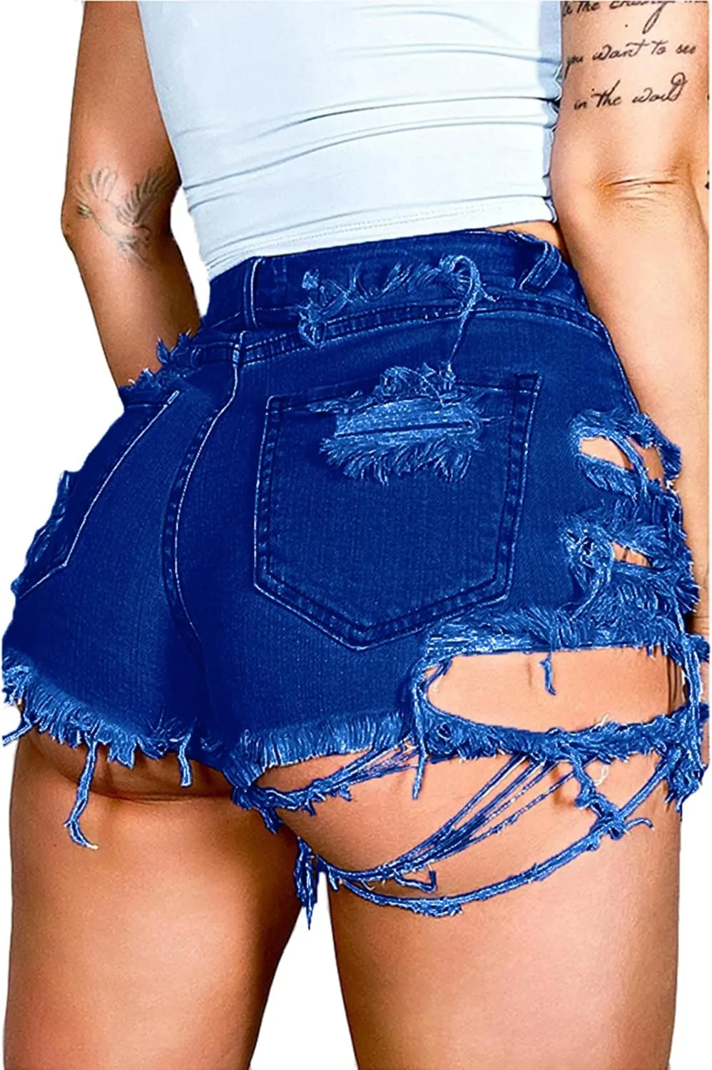Susupeng Women Summer Irregular Waist Jean Shorts with Pockets Frayed Ripped Holes Cute Sexy Hot Mini Denim Shorts