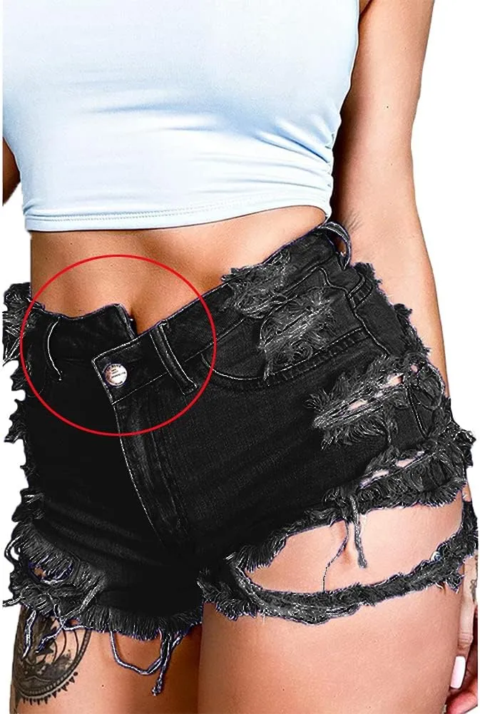 Susupeng Women Summer Irregular Waist Jean Shorts with Pockets Frayed Ripped Holes Cute Sexy Hot Mini Denim Shorts