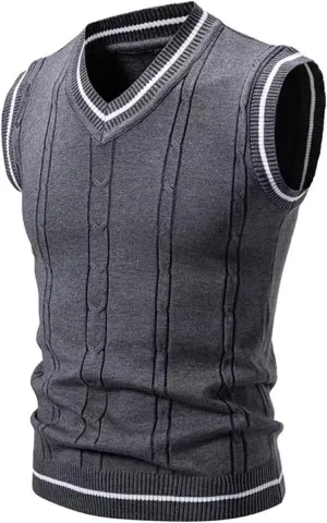 Sweater Vest for Men V Neck Sleeveless Knitted Pullover Casual Slim Fit All Match Sweater Tops Trendy Knitwear