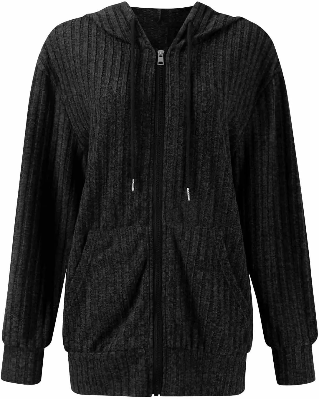 Sweaters for Women Long Sleeve Knitted Zip up Hoodies Ribbed Pullover Loose Casual Sweatshirts with Pocket