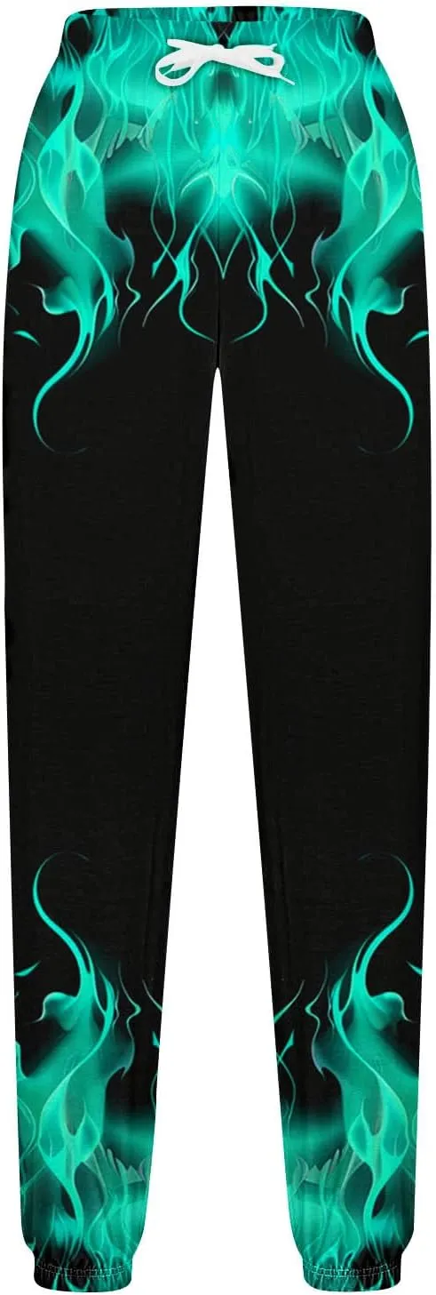 Sweatpants for Women Novelty Flame Printed Drawstring Waisted Cinch Bottom Joggers Baggy Lounge Pants with Pockets