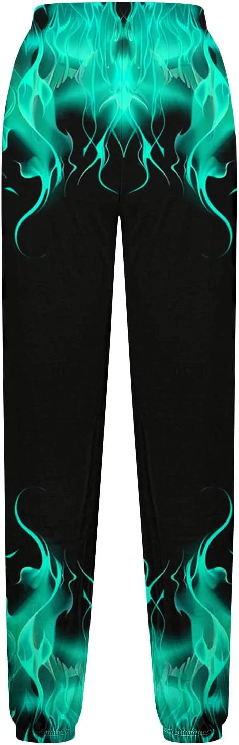 Sweatpants for Women Novelty Flame Printed Drawstring Waisted Cinch Bottom Joggers Baggy Lounge Pants with Pockets