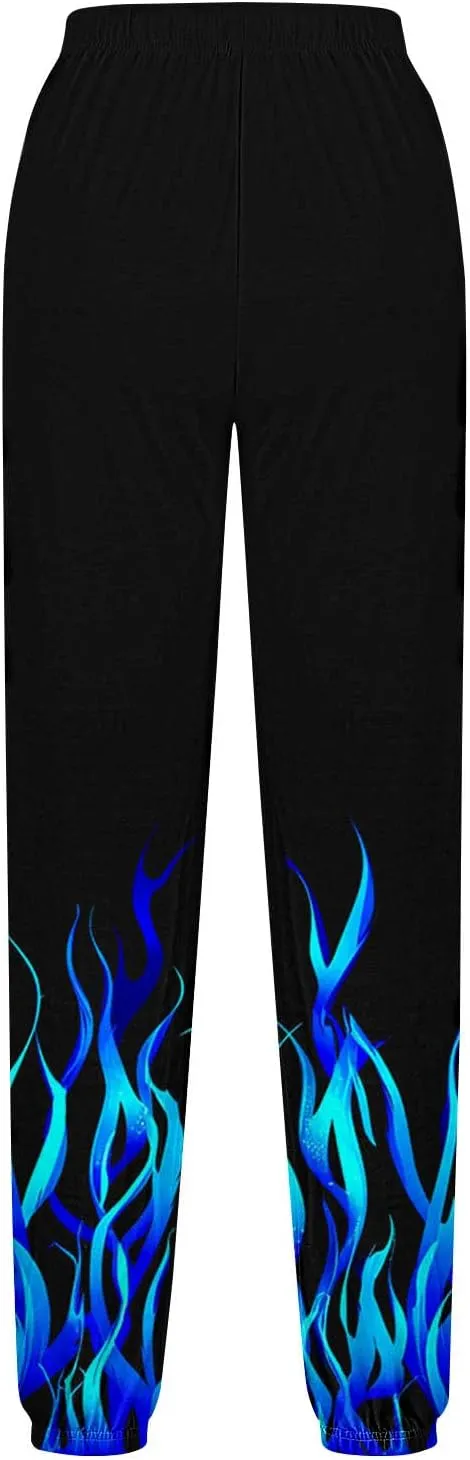 Sweatpants for Women Novelty Flame Printed Drawstring Waisted Cinch Bottom Joggers Baggy Lounge Pants with Pockets