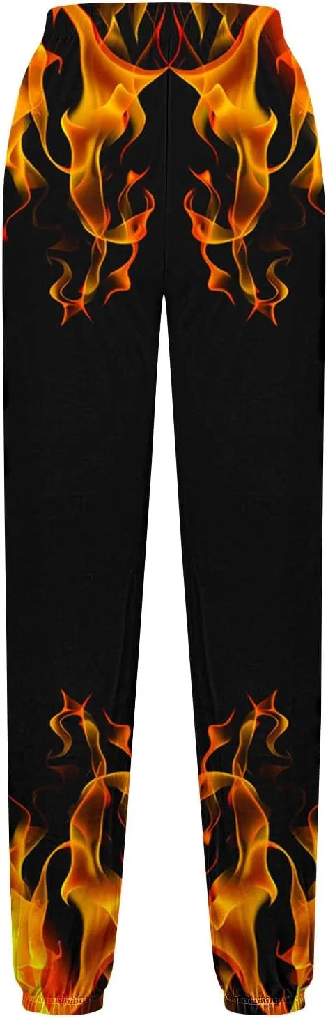 Sweatpants for Women Novelty Flame Printed Drawstring Waisted Cinch Bottom Joggers Baggy Lounge Pants with Pockets