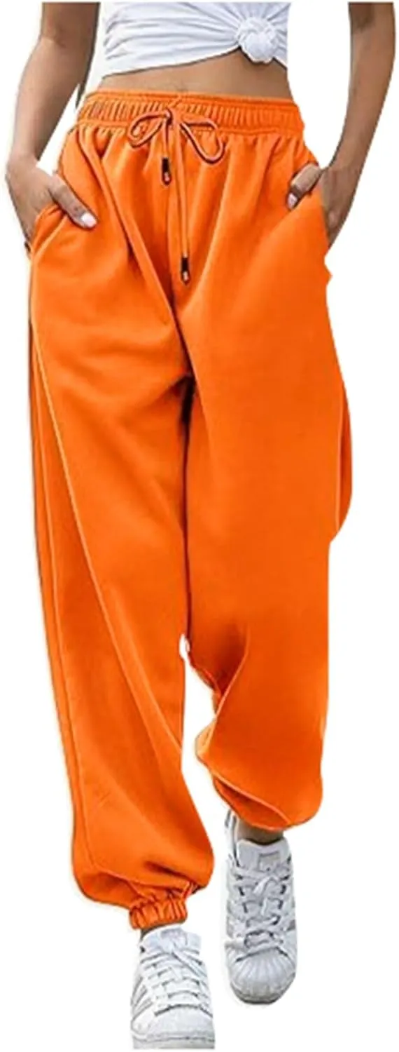 Sweatpants Woman Baggy Wide Leg High Waisted Drawstring Joggers Casual Fleece Lined Sweatpant Fall Winter Pants