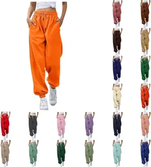 Sweatpants Woman Baggy Wide Leg High Waisted Drawstring Joggers Casual Fleece Lined Sweatpant Fall Winter Pants