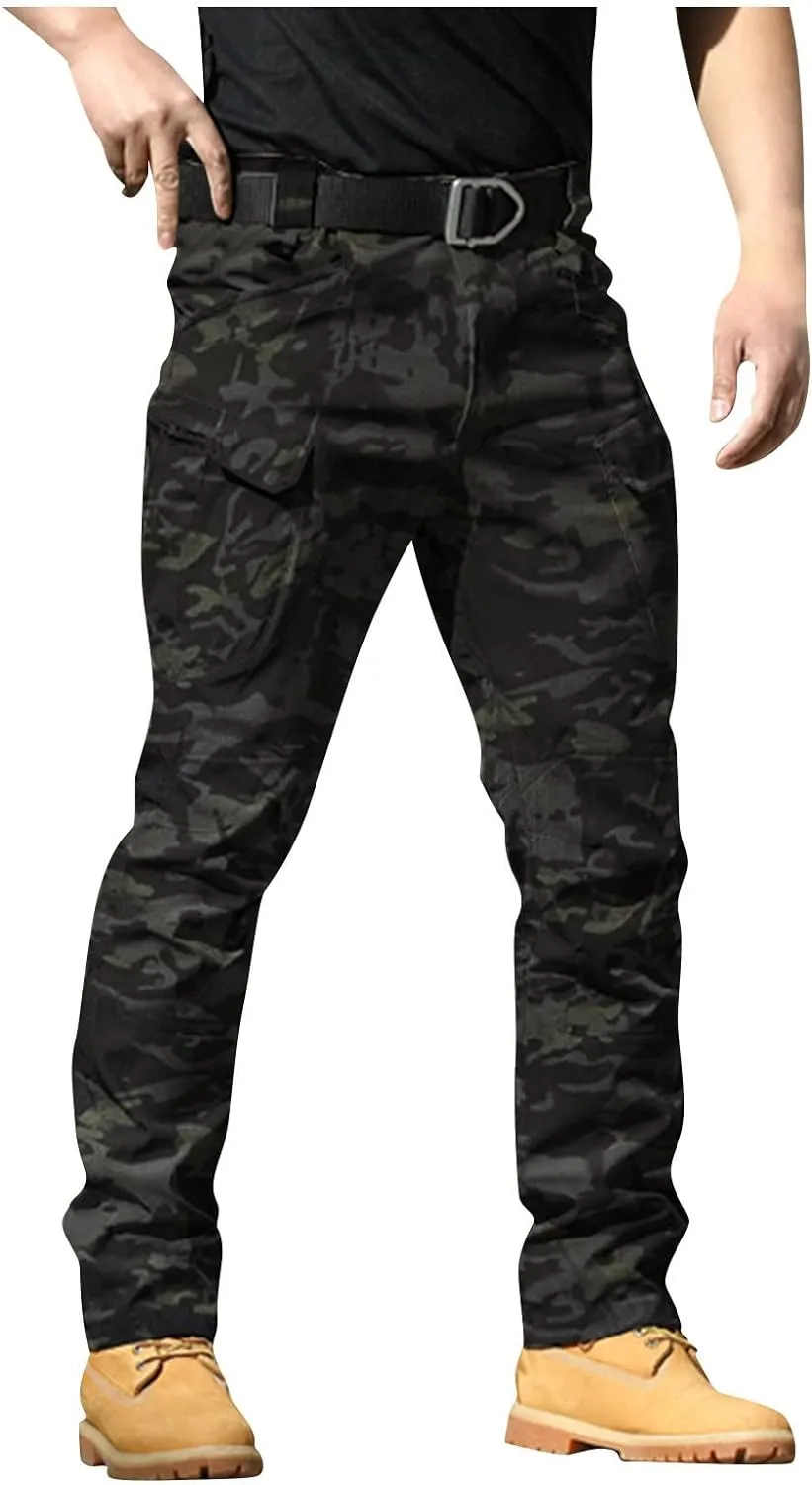 Tactical Pants for Men Waterproof Straight Leg Lightweight Cargo Pants Hiking Baggy Cargo Pants with Pockets