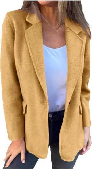 TANGNADE Women's Warm Coats Lapel Wool Coat Single Button Pea Coats Winter Wool Blend Blazer Jacket Trench Coat Outwear