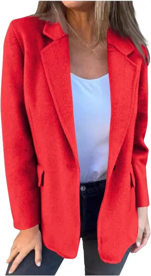 TANGNADE Women's Warm Coats Lapel Wool Coat Single Button Pea Coats Winter Wool Blend Blazer Jacket Trench Coat Outwear
