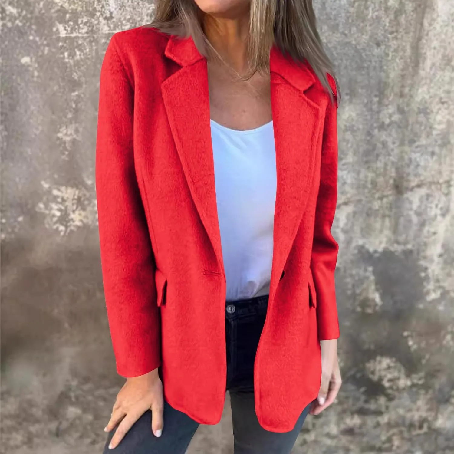 TANGNADE Women's Warm Coats Lapel Wool Coat Single Button Pea Coats Winter Wool Blend Blazer Jacket Trench Coat Outwear